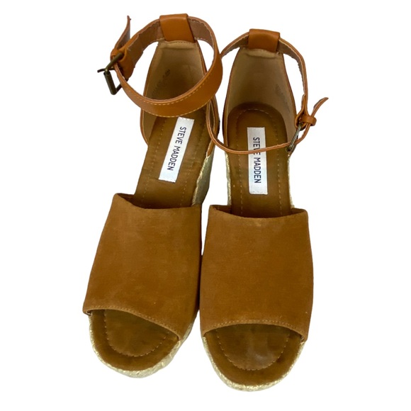 Steve Madden Espadrille Sandals Platform Wedge Heel Tan Suede Open Toe Size 8.5 - Picture 4 of 10